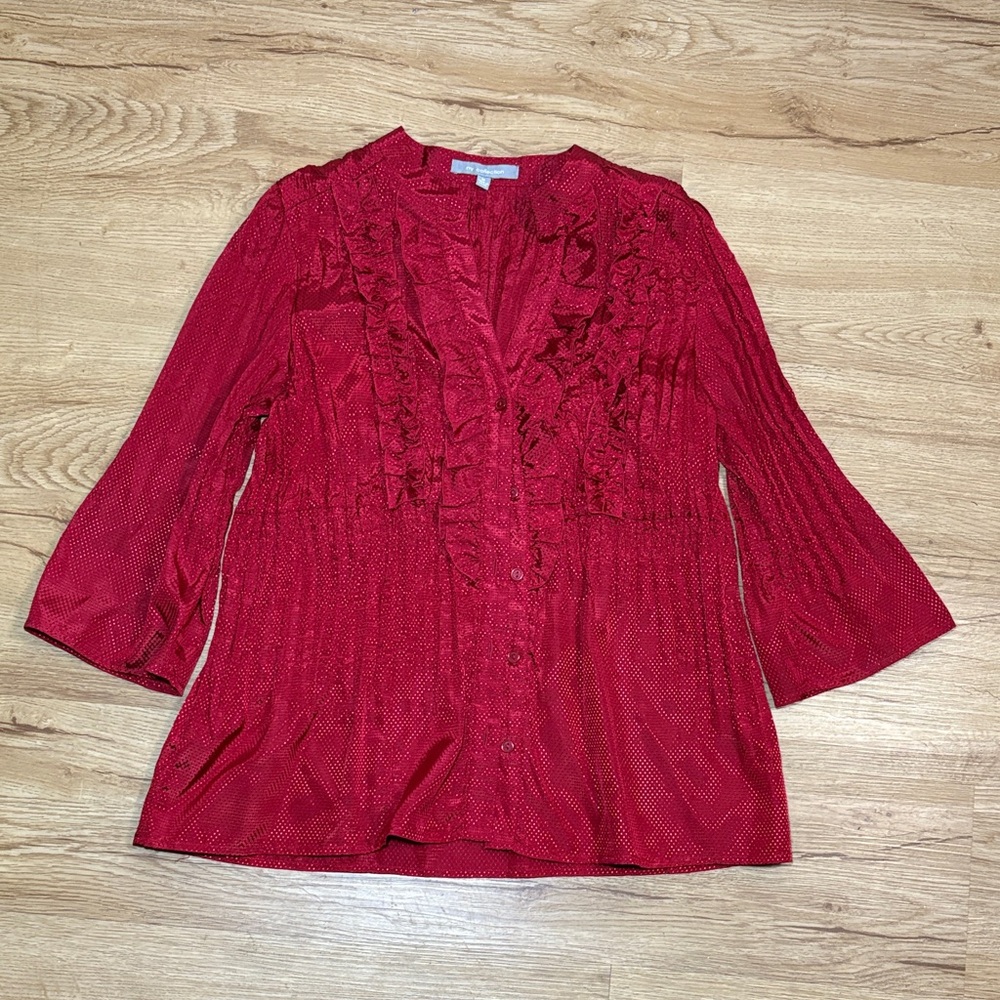 NY Collection Red Ruffle Blouse